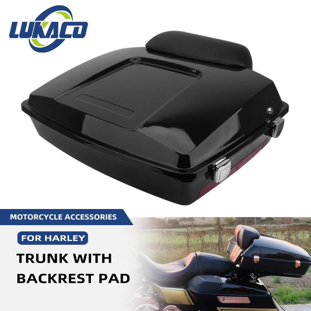 

Black Motorcycle Rear Luggage Rack Trunk Mount Kit Top Case Box With Backrest Pad For Harley Tour Pak Street Electra Glide 97-13