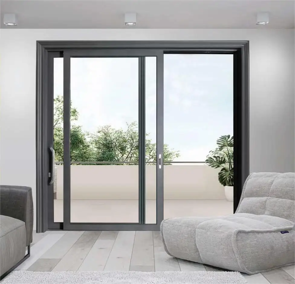 Sixinalu Patio Sliding Door with Narrow Aluminum Frame Modern Design Interior Exterior Main Doors for Home Custom Size and Color