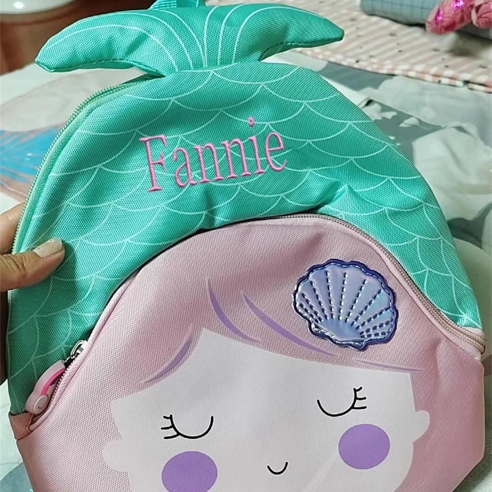 New Cartoon Mermaid Children's Backpack Personalized Name Boys Girls Kindergarten Backpack Lightweight Outdoor Snack Backpack