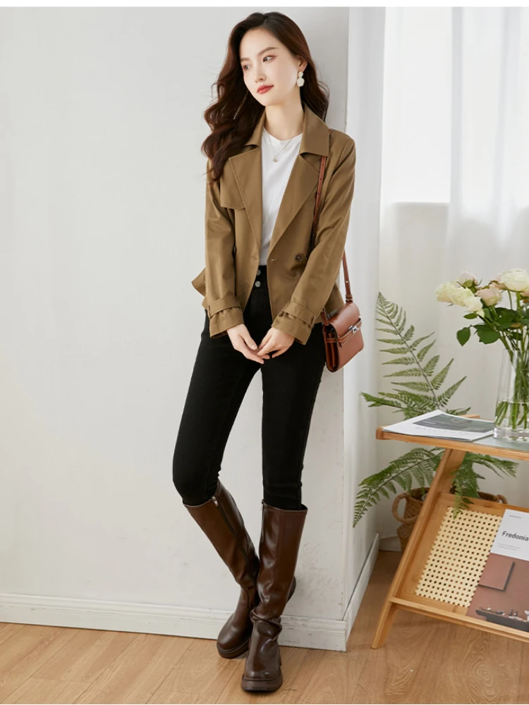 2023 New Jackets Autumn Winter Clothes Short Trench Coat for Women Korean Fashion Double Breasted Full Sleeve Spring