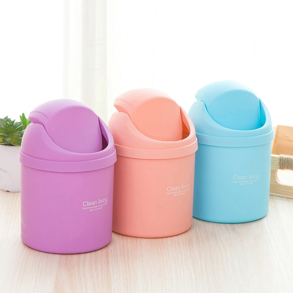 

4Pcs Mini Trash Can Waste Container Garbage Bin Desktop Dustbins Plastic Home Office Car Travel Use Design