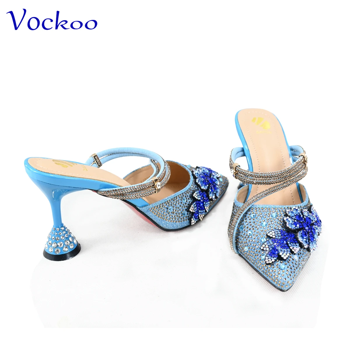 Bolsa de vestido de noite feminina com conjunto de sapatos, designer africano decorar com design de cristal com cristal na cor azul celeste para festa