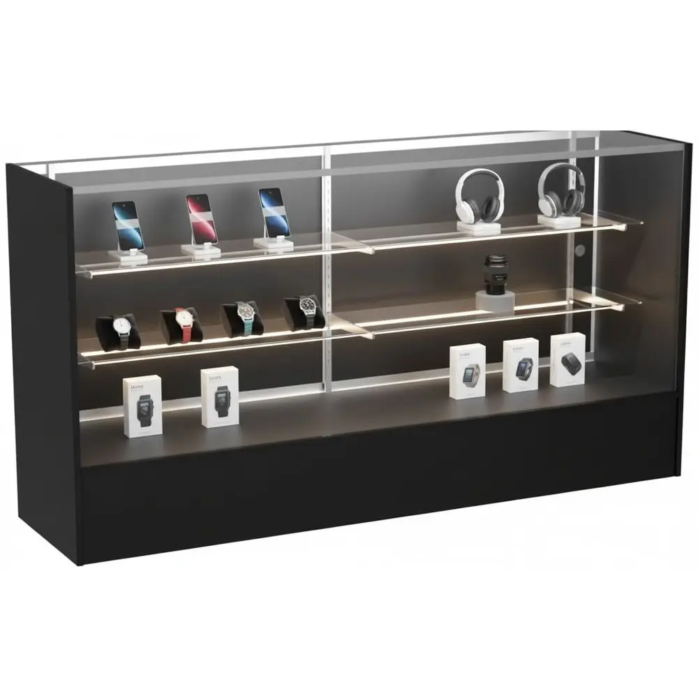 Full Vision Display Cabinet 72 Glass Showcase with LED Light, Adjustable Shelves, Locking Sliding Doors Retail Display Counter view 5
