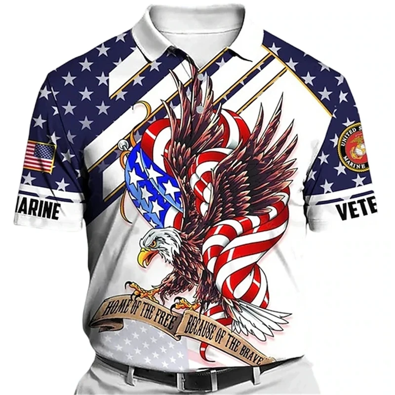 Men's Polo Shirt Button Up Polos Golf Shirt Letter Graphic Prints Eagle American Flag Turndown White Yellow Red Blue Outdoor Top