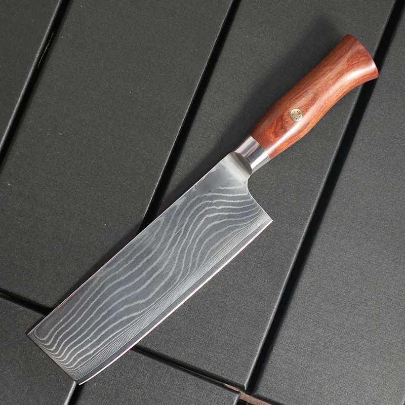 

6.9 Inch Nakiri Knife Damascus Steel Blade Wood Handle Chef Slicing Vegetables Cleaver Meat 9Cr18CoMov Kitchen Knife Messer