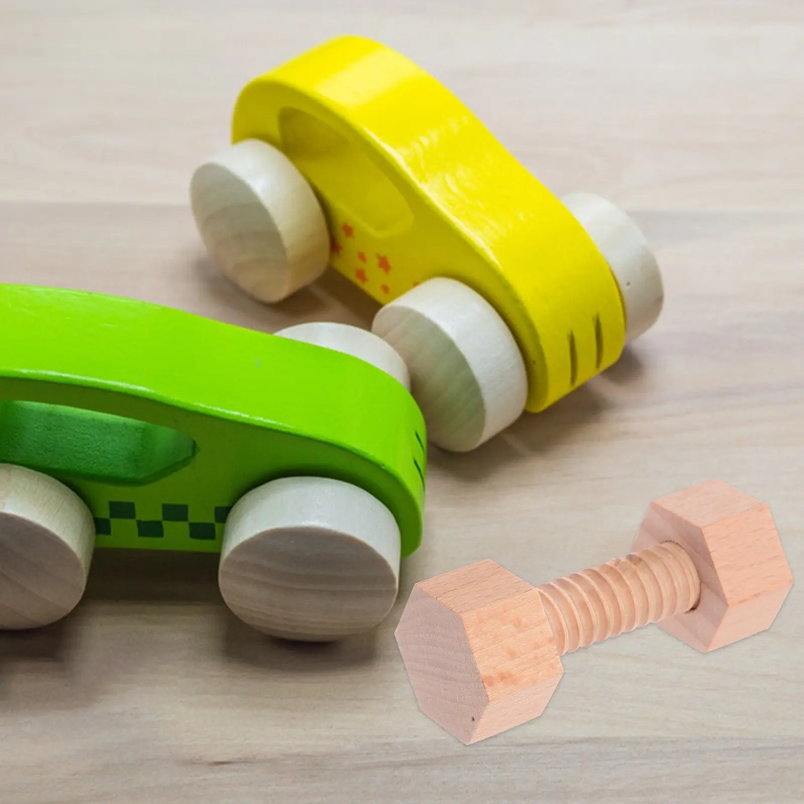 1 Zestaw Drewnianych Śrub i Nakrętek dla Maluchów, Wytrzymały Zestaw Budowlany, Poprawia Koordynację Ręka-Oko, Wypracowuje Wymyślenie Przestrzennego, Trwałe Drewno do Budowania