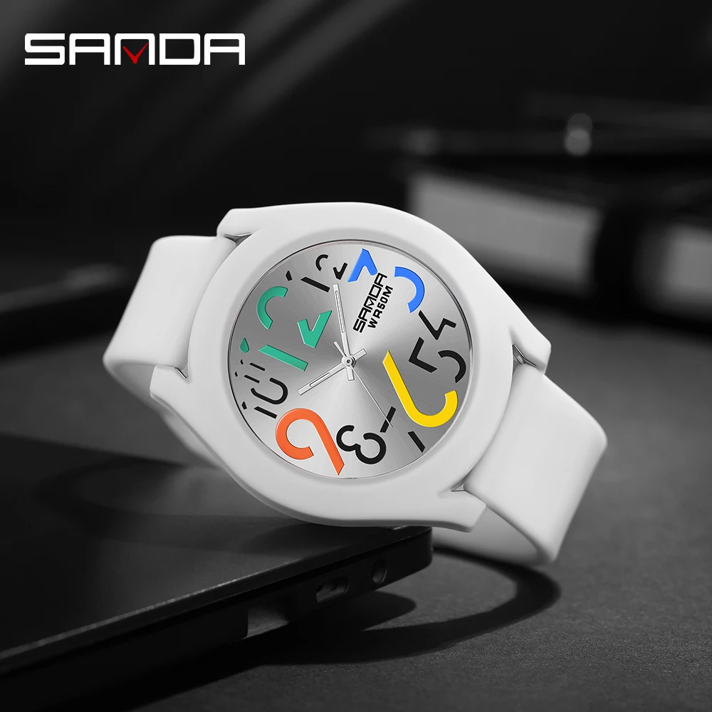 

Sanda Men'S Watch Silicone Strap Waterproof Watch Creative Simple Girls 'Watch 2023 New Fashion White Casual Quartz Clock 9021