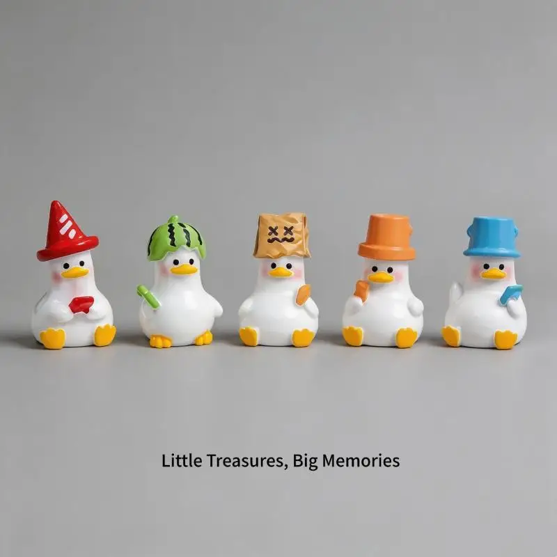 C 5PCS Slacking Duck Figurines Cute Mini Duck Ornaments Resin Miniatures For Micro Landscape Decor DIY Craft Accessories