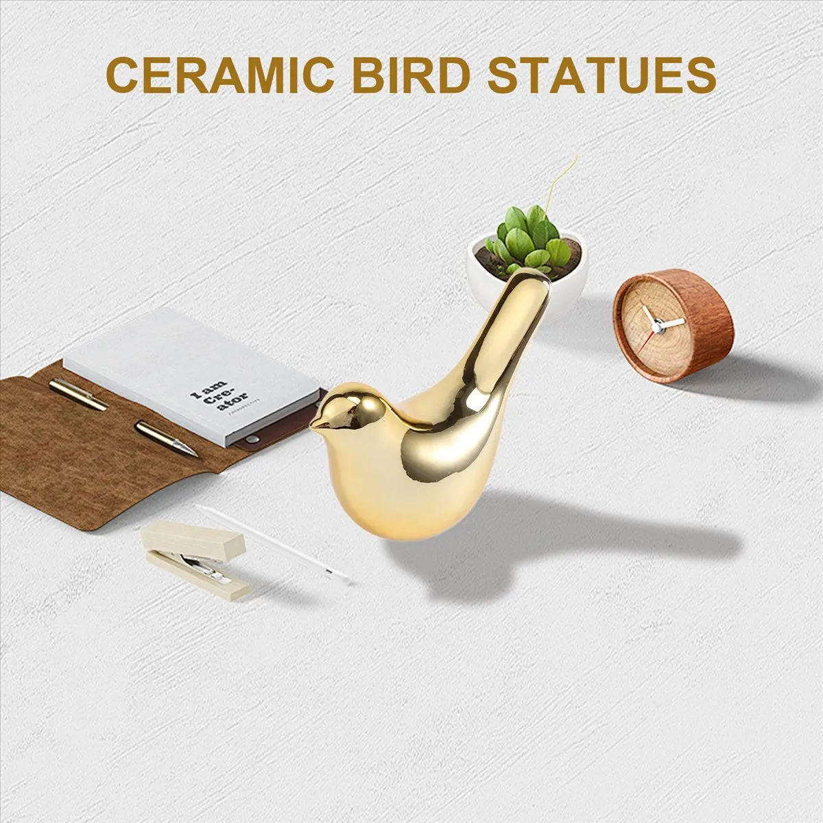 AA77 NEW  House Figurines Modern Ceramic Bird Statues Animal Sculpture Home Decoration Crafts Gold Ceramic -L