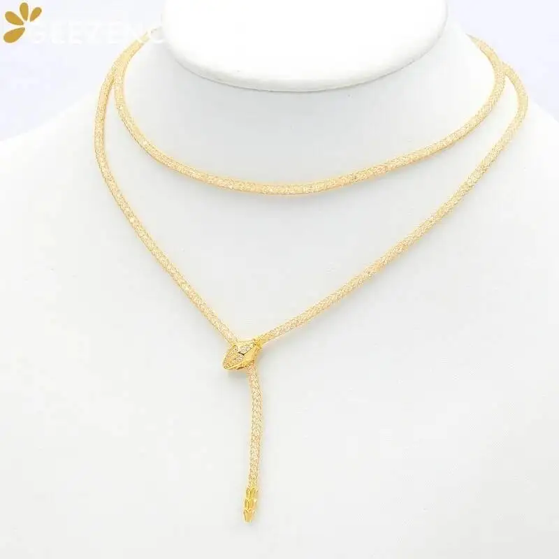 GEEZENCA Italian Jewelry S925 Silver Snake Head Y-shaped Necklace Cubic Zirconia Woven Mesh Chain Necklace For Women 60CM