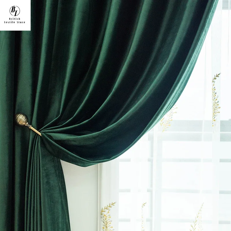 Dark Green Velvet Curtains for Living Room Bedroom Dining Window Decor Luxury 80% Blackout Fashion Elegant Fabric thick штора зе