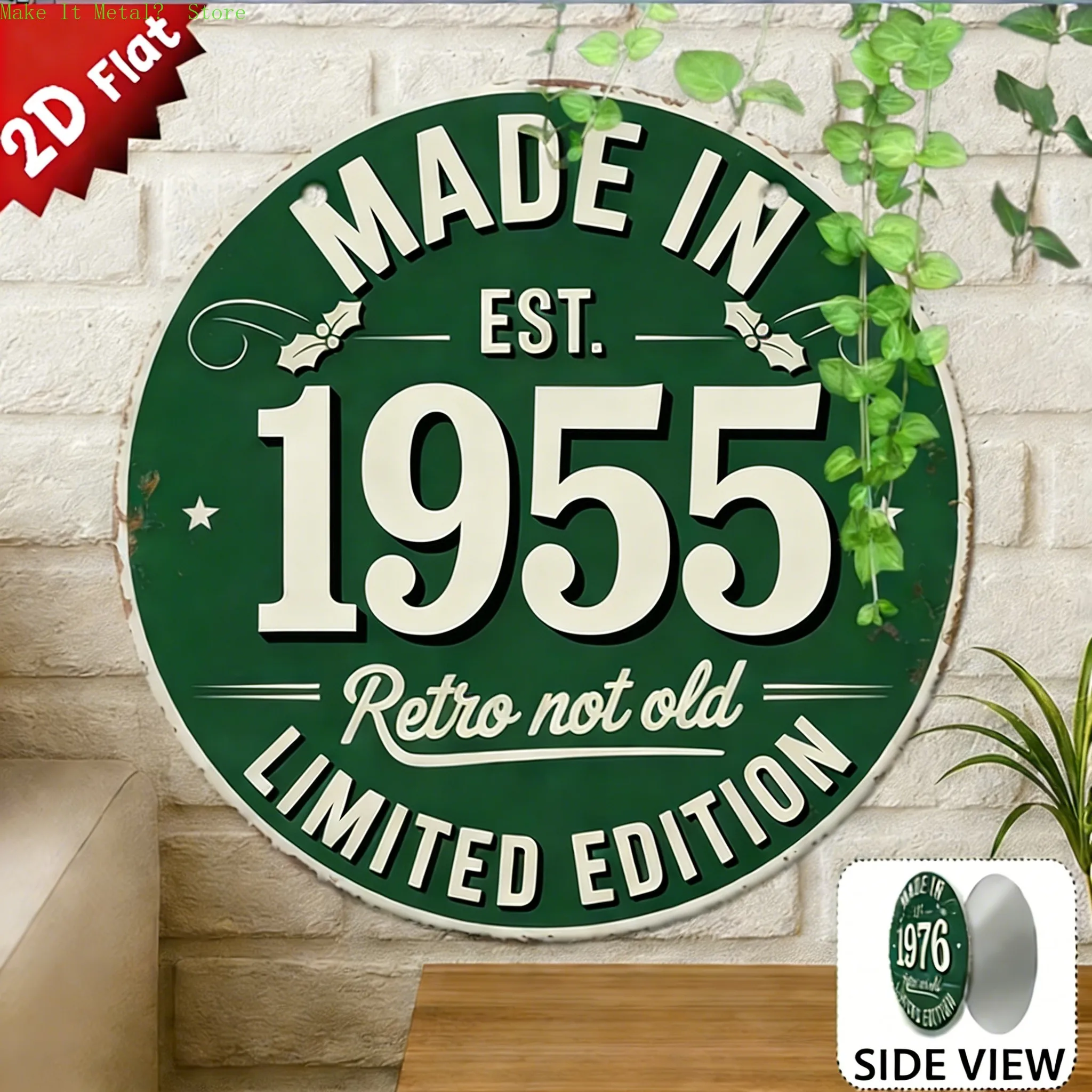 Made in 1960 Retro Not Old 2D Flat Round Metal Sign, Limited Edition Vintage Green Rustic Wall Decor for Home Bar Cafe