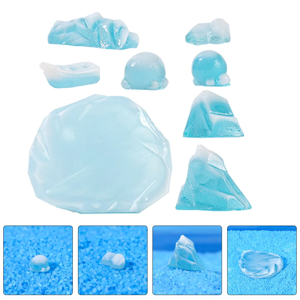 8 Pcs Home Decor Model Polar Bear Decorations Resin Aquarium Ornaments Christmas Iceberg Sky-blue