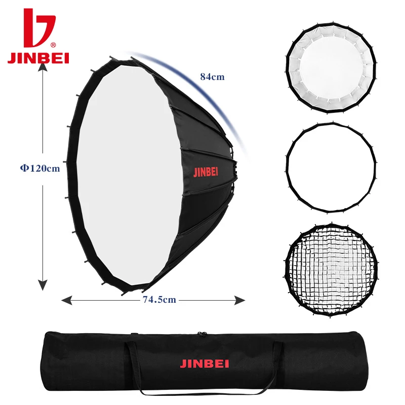 JINBEI 90/120cm Quick Release Hoenycomb Grid Softbox Bowens Mount with Light Focusing System Kit for Studio Strobe Flash Light