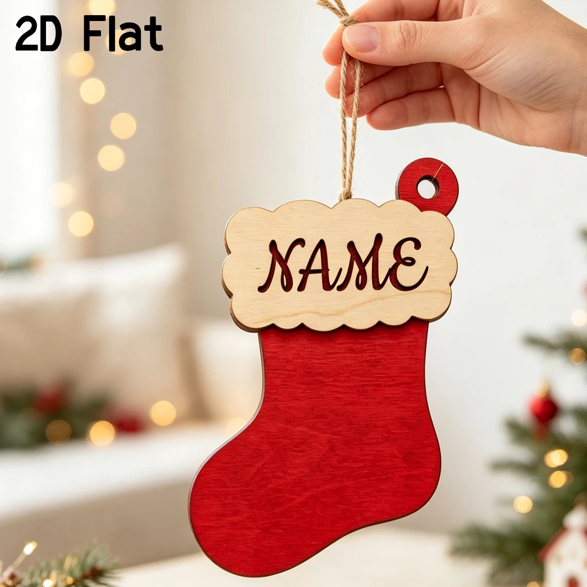Personalized Christmas Stocking Wooden Name Plaque,Hanging Sign,Double‑Layer Xmas Tree Decoration,Family Holiday Keepsake Gift
