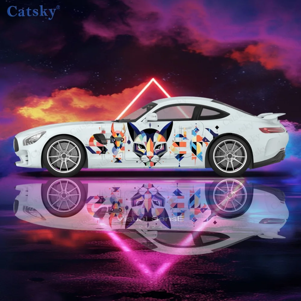Modern geometric elements fused with traditional Chinese zodiac culture pattern stickers - Car body side decals, PVC (polyvinyl