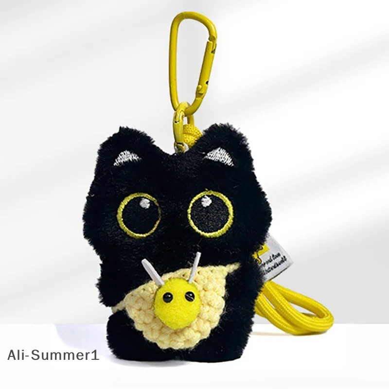 لطيف القطة السوداء المفاتيح قلادة على ظهره معلقة أفخم دمية كيتي الهاتف الخليوي حقيبة سحرية المفاتيح هالوين قلادة كيرينغ ديكور #6