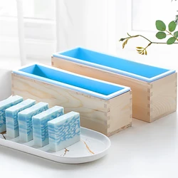 Leeseph Silicone Soap Mold, DIY Soap Making Tools - Flexible Rectangular Loaf Mold Comes with Wood Box and Wooden Cover