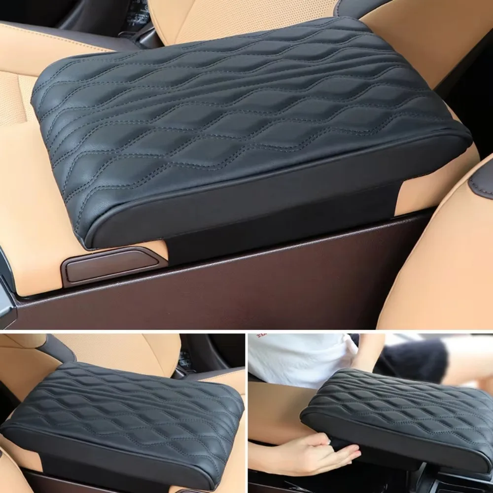 

Wave Embroider Car Armrest Mat Armrest Box Height Pad Console Arm Rest Protection PU Leather Multifunctional