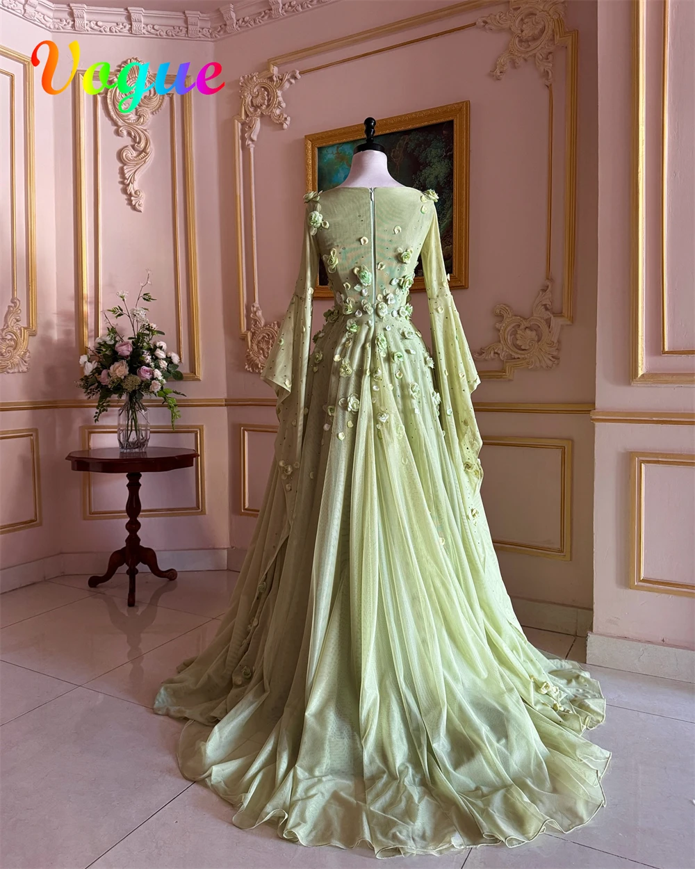 Robe de soirée en mousseline de soie verte, personnalisée, manches longues, exquise, Scoop, robe de soirée, pour occasions spéciales