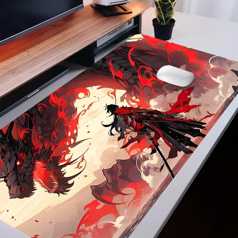 Alfombrilla de ratón Dragon Knight, accesorios de escritorio grandes, Base de goma con borde cosido, alfombrilla de teclado antideslizante para oficina