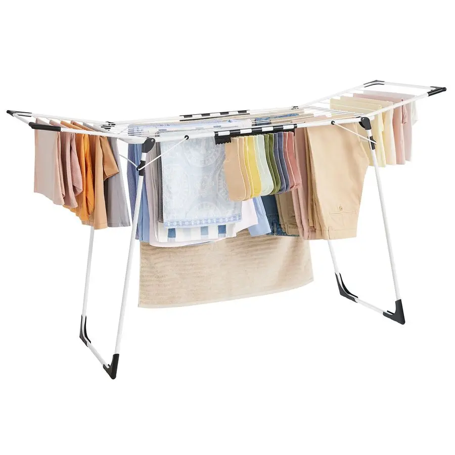 

Clothes Drying Rack Foldable, Gullwing Laundry Drying Rack, SpaceSaving, 22.2 x 68.1 x 38 Inches, Sock Clips, Metal Structure, f