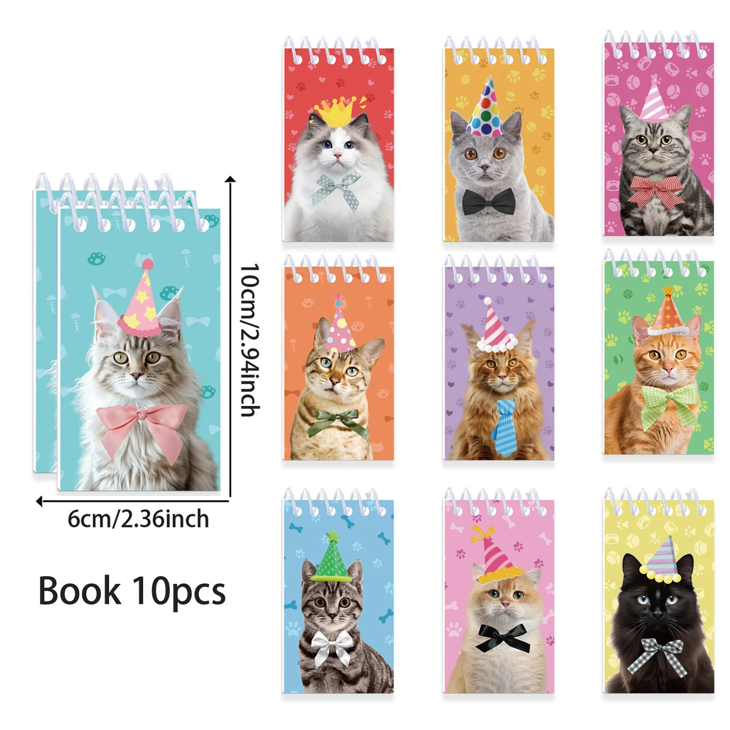 10Pcs Cartoon Cute Pet Cat Portable Coil Notebook Mini Notepad for Kids Pet Theme Birthday Party Favors Back To School Rewards - view 4