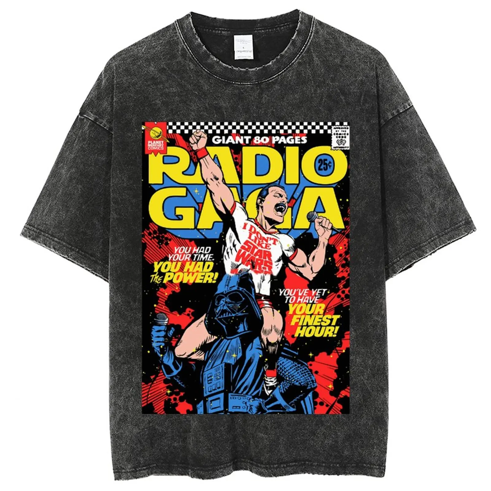 Rock Man Graphic Printed Washed T Shirt For Men, Y2K Streetwear Harajuku Short Sleeve Sweatshirt, Unisex Casual Loose T-Shirts