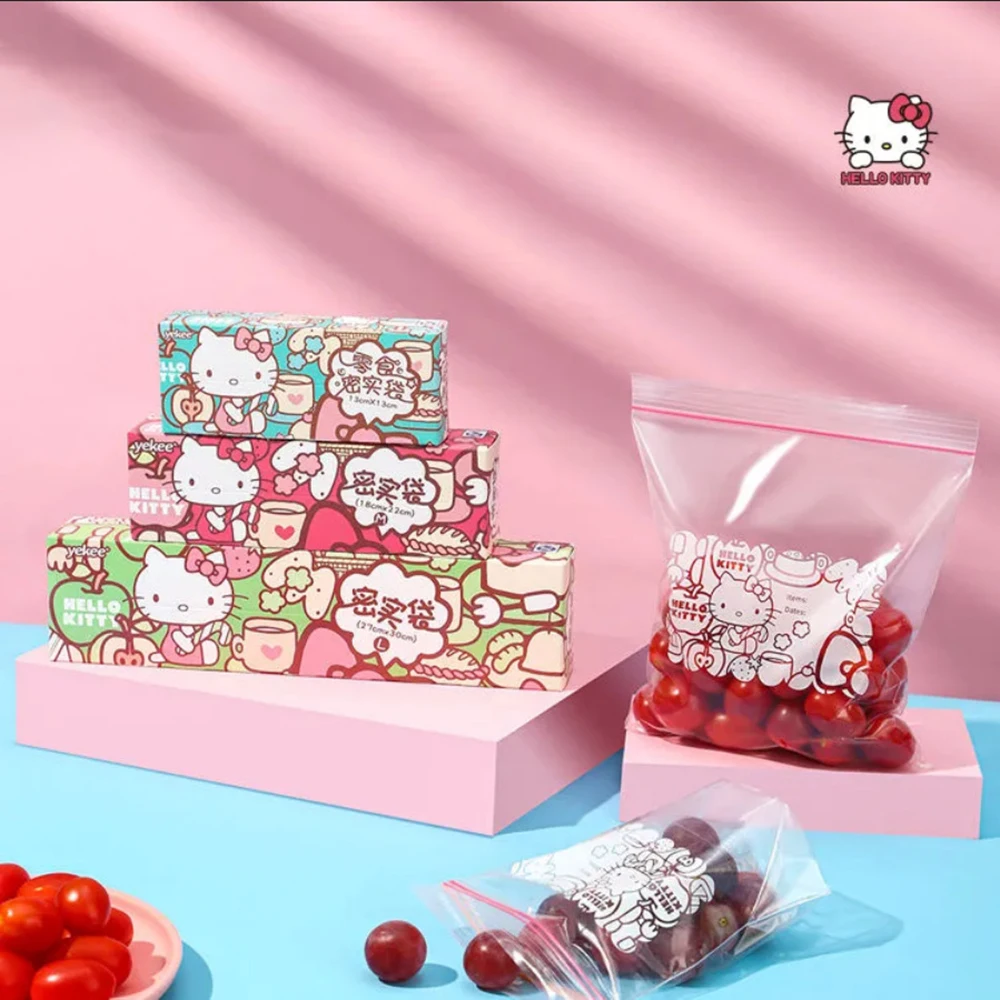 Kawaii Anime Hello Kitty Multifunctional Sealing Bag Cartoon Food Preservation Bag Utility Thickened Transparent Storage Bag