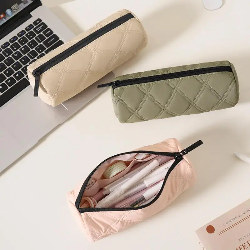New Quilted Pencil Case With Multiple Trendy Colors And Durable Smooth Zipper Perfect For Students School Study Office Daily