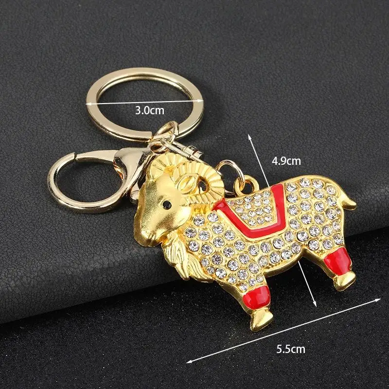 Ziegen-Sternzeichen-Schlüsselanhänger, Legierungs-Schlüsselanhänger, Sternzeichen-Schaf-Schlüsselanhänger mit Strasssteinen, Glücksbringer-Anhänger für das chinesische Neujahrsfest, für das Auto – Detail 8
