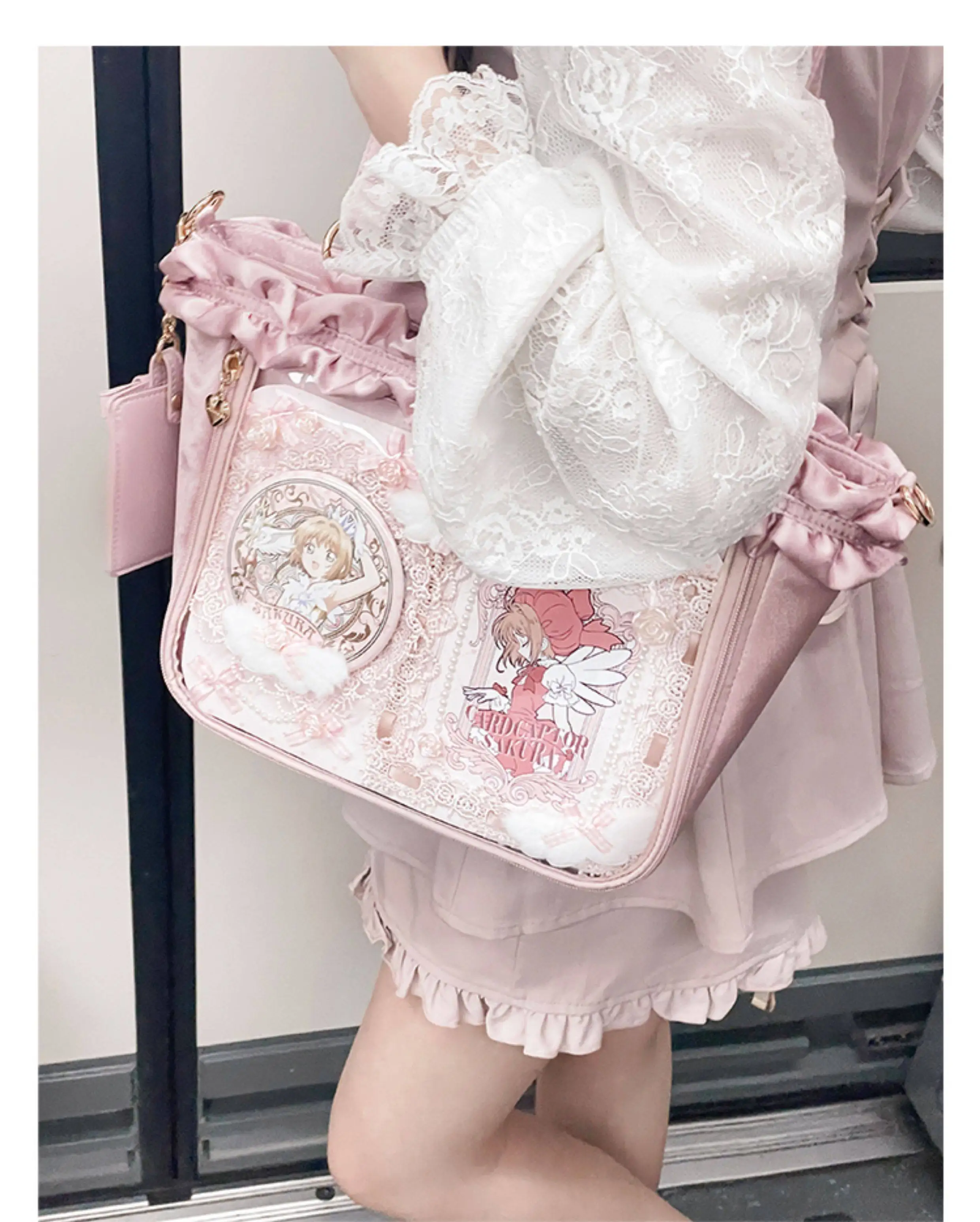 

Оригинальная японская кружевная сумка-тоут в стиле Лолиты, большая вместительная женская сумка-тоут для небольшой еды, повседневные двухмерные студенческие сумки на плечо с комиксами