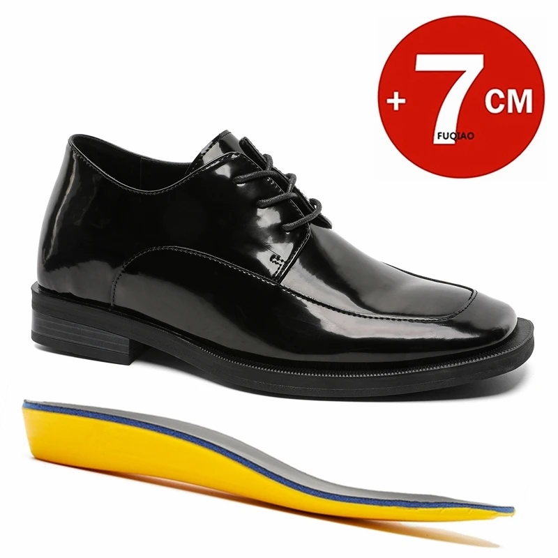 Luxury Brand Men's Flat / 7cm Hidden Increase Business Formal Dress Elevator Shoes Comfortable Leather Oxfords Social Footwear
