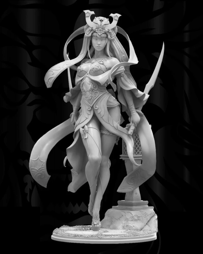 1/24 Scale 75mm Resin Figure Model Kit The Beauty Queen Female Warrior Unassembled Unpainted Miniatures Statue