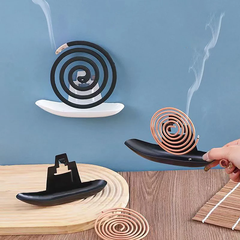 Creative Mosquito Coil Holder With Tray Small Boat Shape Summer Day Iron Mosquito Repellent Incenses Rack Plate Home Decor