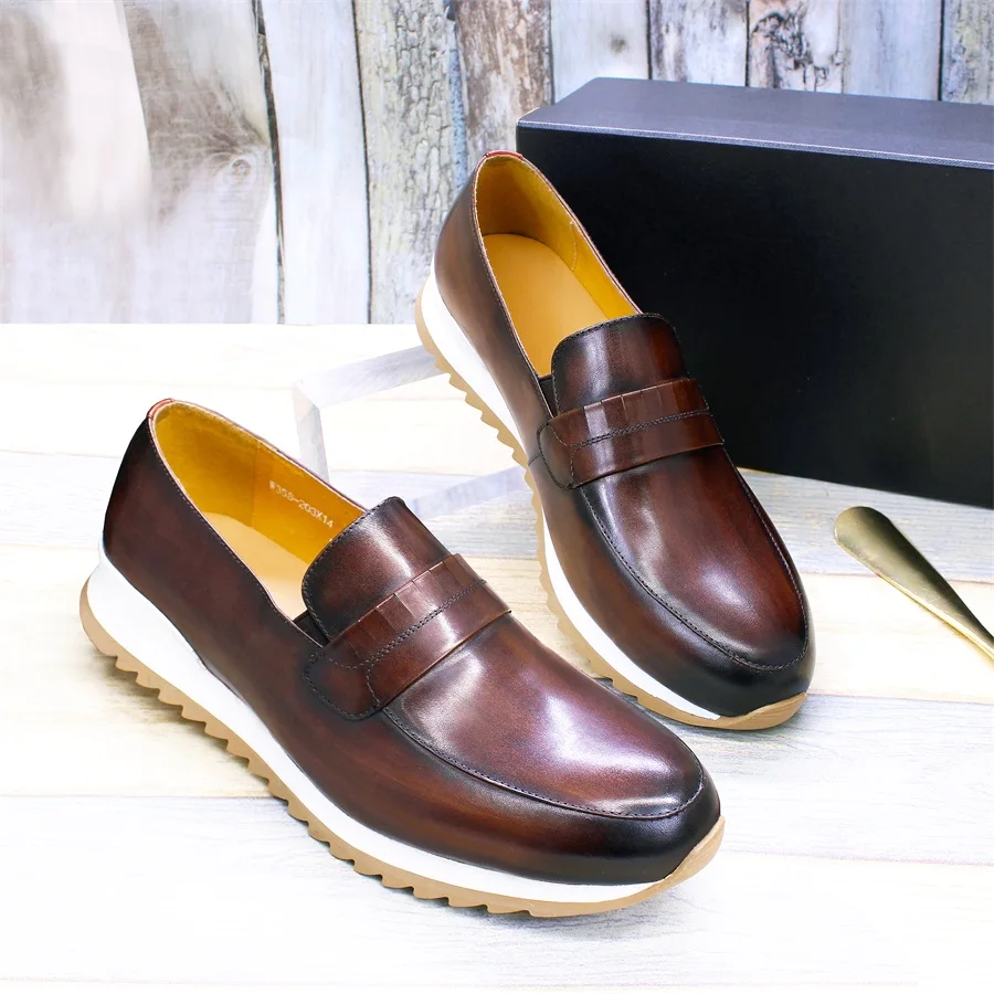 Genuine Leather Men Shoes Slip On Loafers Handmade Comfortable Fashion Casual Leather Shoes Banquet Formal Dress Men Shoes