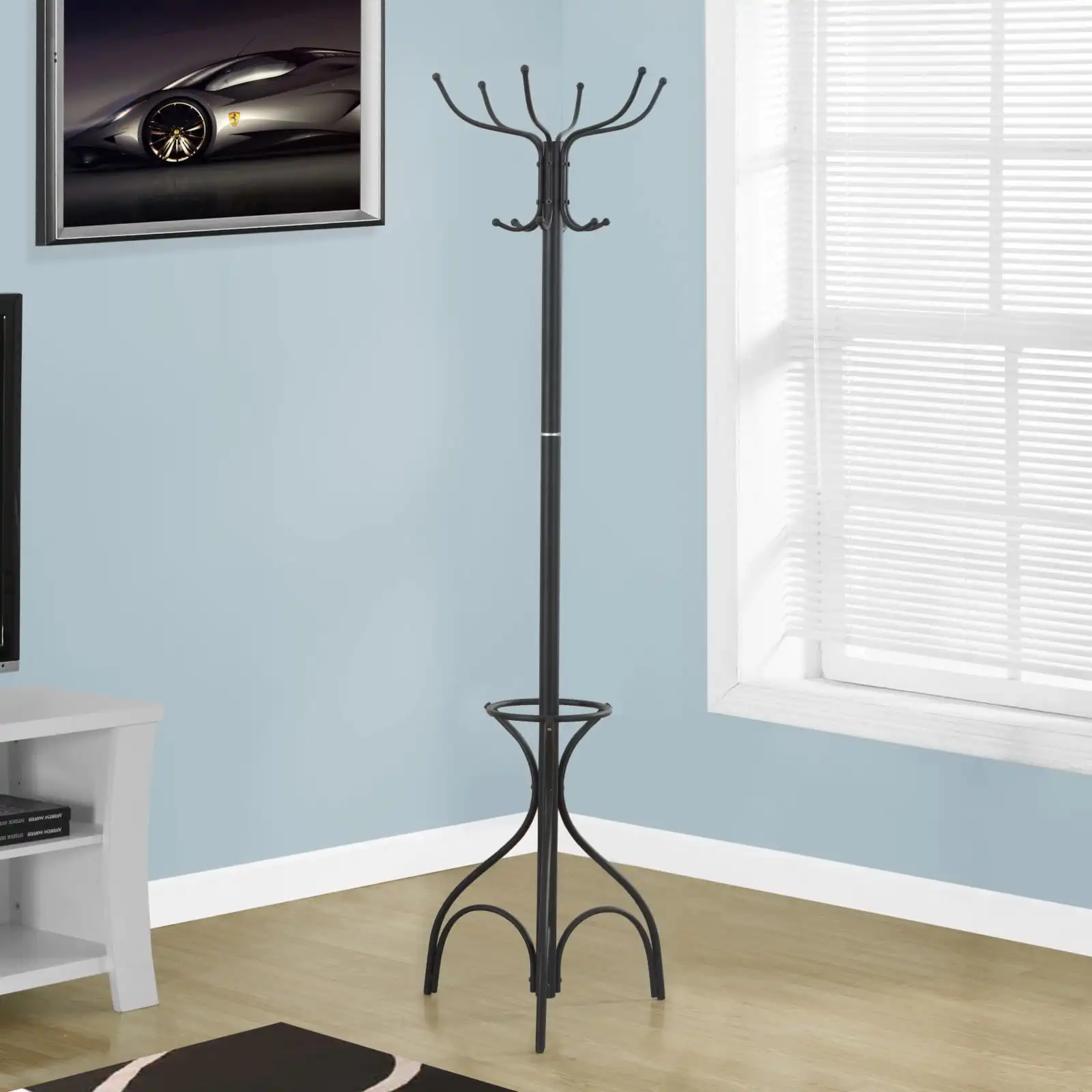 

Coat Rack Hall Tree 12 Hooks Entryway 70"H Bedroom Metal Black