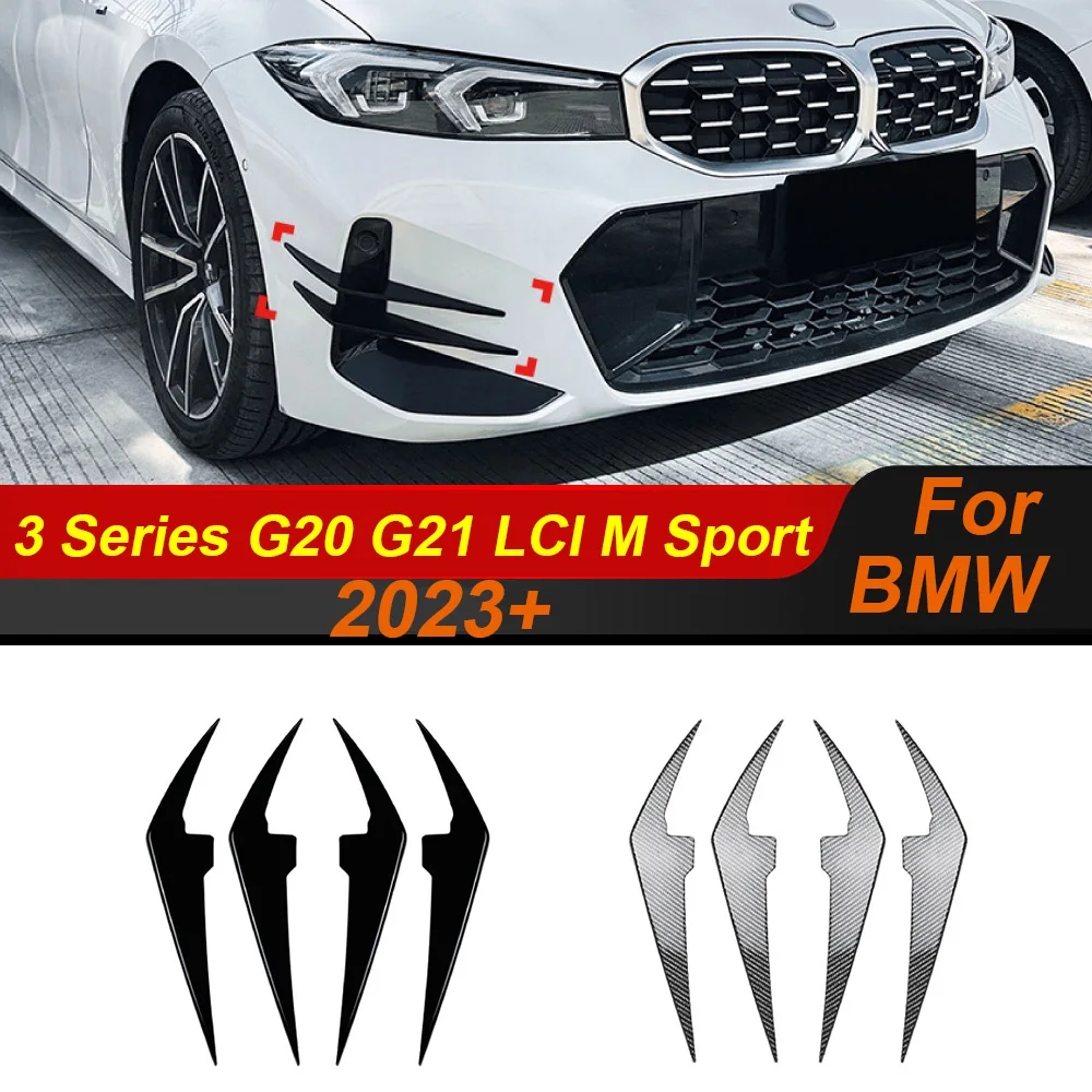 

Carbon/Glossy Front Bumper Splitter Canard Air Knife Spoiler Trim Body Kit For BMW 3 Series G20 G21 LCI M Sport 2023 2024 2025+