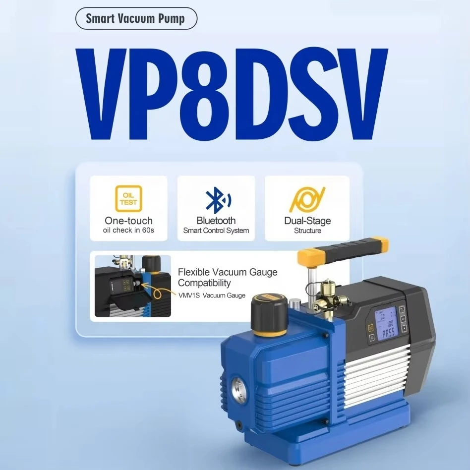 

Вакуумный насос VALUE VP8DSV 220В/50Гц, двухступенчатый, A2L (240 л/мин) с интеллектуальным дистанционным управлением и вакуумметром VMV1S