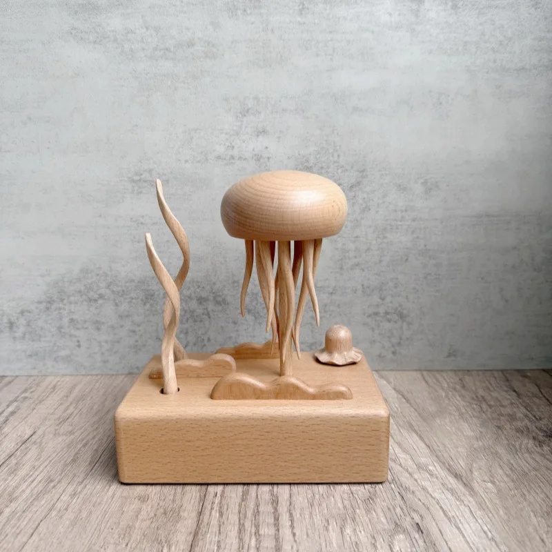 

Wooden mechanical jellyfish creative ornament cure decompression wood handicrafts Internet celebrity all solid