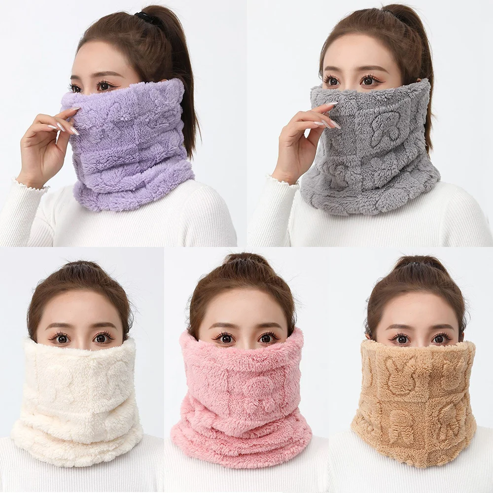 Winter nEW Faux plush unlimited scarf solid color soft neck leggings cute plain cold neck warm ski mask women daily use outdoor