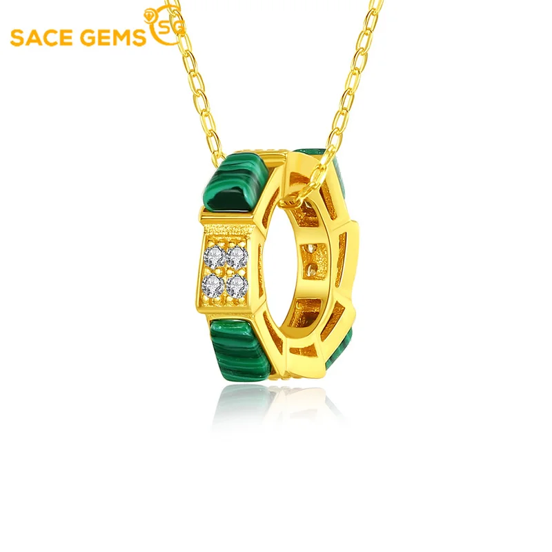 

SACE GEMS 100%S925 Sterling Silver Pendant Necklace Exquisite Ring Turquoise Pendant Necklace for Women Jewelry Christmas Gift