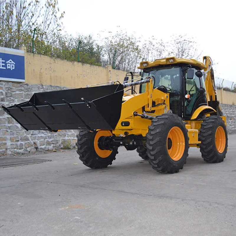 Heavy Load Backhoe Loader Enclosed Cabin 4WD Hydraulic System Dual Bucket For Building Site Sand Shoveling Foundation