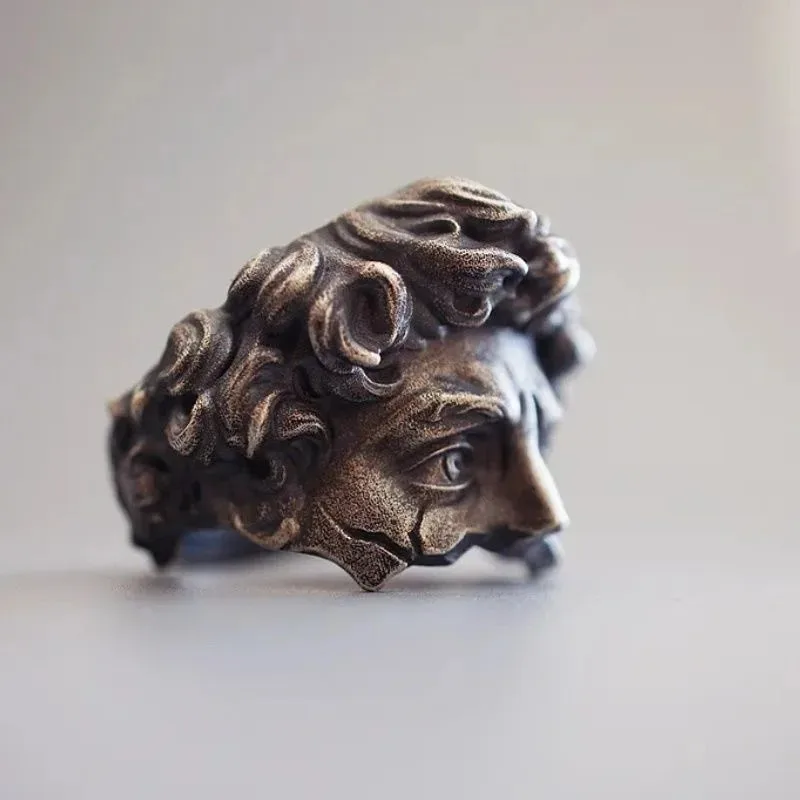 خمر ديفيد النحت قابل للتعديل حلقة باطني ملثمين وجوه القوطية نمط الدائري للرجال والنساء هدية مجوهرات فريدة مستوحاة من الفن #1