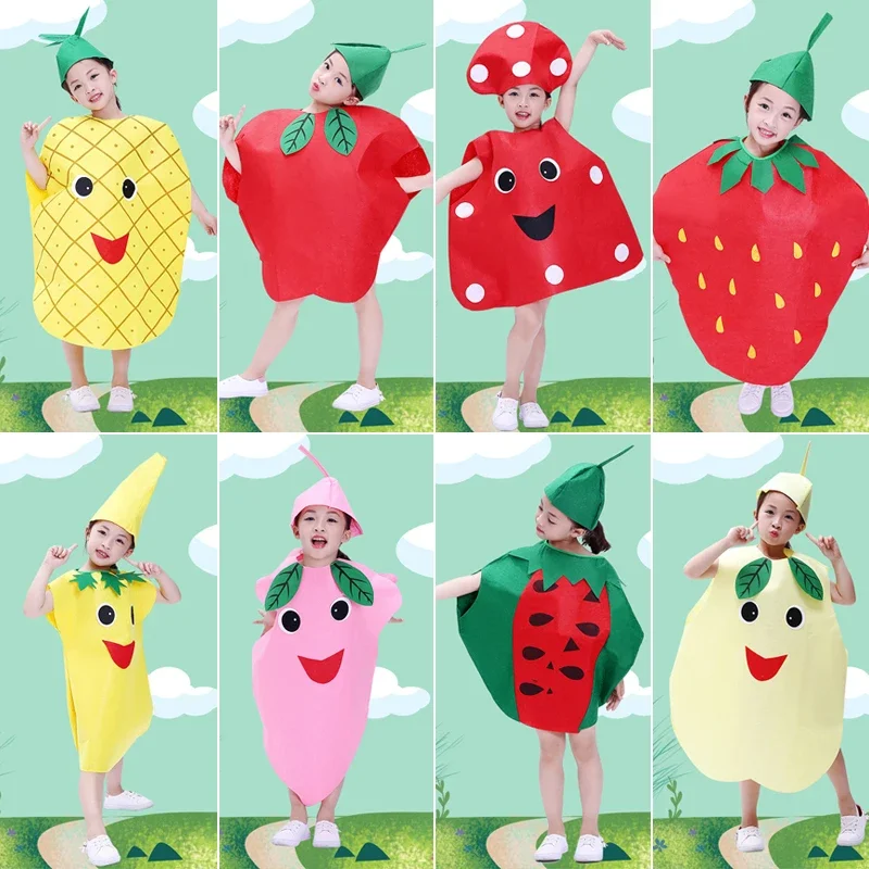 Funny Fruit Costume Vegetable Outfits for Kids Adult Strawberry Grape Pear Banana Watermelon Tomato Jumpsuits for Carnival Party view 2