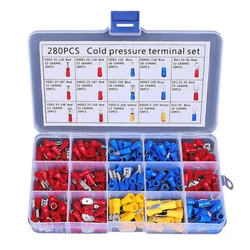 280pcs Strong Copper Barrel Insulated Spade Crimp Electrical Connectors Lug Kit with Box Red Blue Yellow Ring Wire Connectors