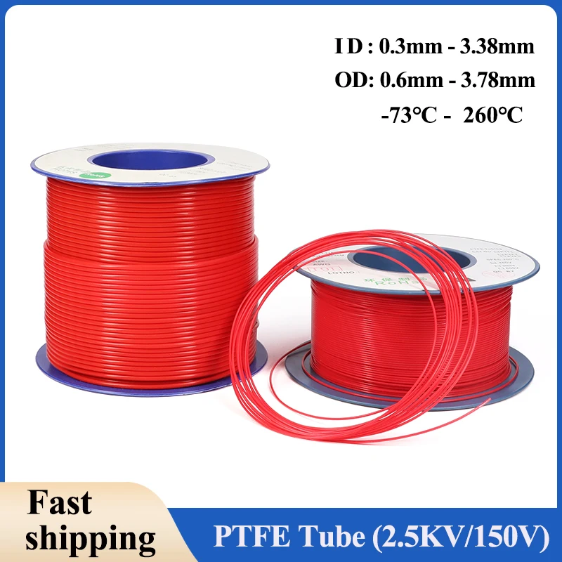 2.5KV 150V Red PTFE Tube 30L - 0L F46 Insulated Capillary Heat Protector Transmit Hose Rigid Temperature Corrosion Resistance