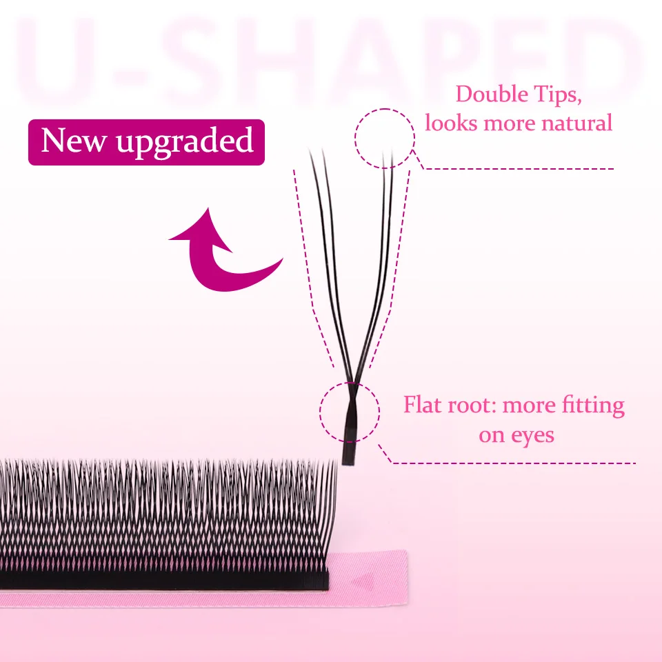 Rujade U Shaped YY Shaped Eyelashes Extensions Handmade Matte Black Natural Double Tips 2D YY Lashes Premade Fans Volume Lash