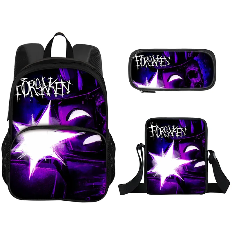 Forsaken3Pcs Set with Front Pocket Backpack School Bag with Shoulder Bag Pencil Case Lightweight Large Capacity Multi-function