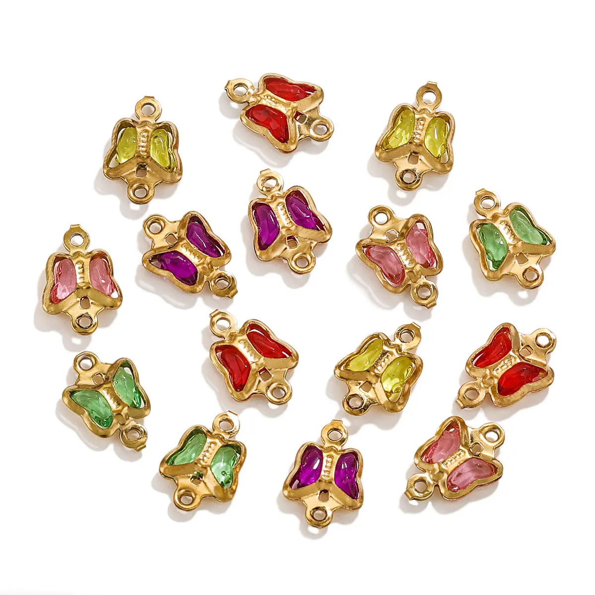 20 sztuk ze stali nierdzewnej motyl szklane wisiorki kolorowe kryształowe zawieszki bransoletka naszyjnik DIY bransoletka tworzenia biżuterii Charms